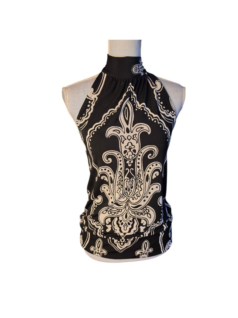 White House Black Market Baroque Halter Top Y2K Mob Wife Whimsigoth Damask Sz M